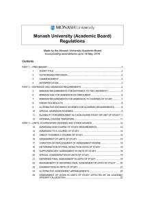 Monash University (Academic Board) Regulations Made by the Monash University Academic Board