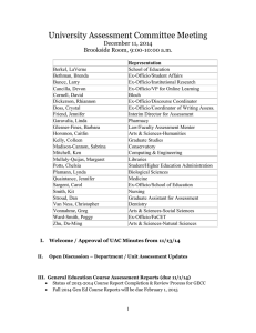 University Assessment Committee Meeting December 11, 2014 Brookside Room, 9:00-10:00 a.m.