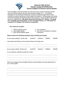 Eastview High School Sample Assignment/Reflection Honors English 9 &amp; Honors Social Studies