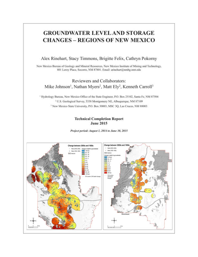 GROUNDWATER LEVEL AND STORAGE CHANGES REGIONS OF NEW MEXICO