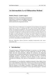 An Intermediate Level Obfuscation Method Dmitriy Dunaev, László Lengyel