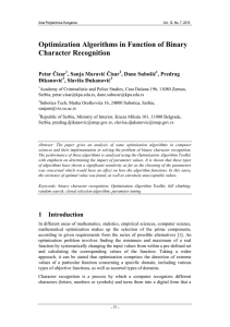 Optimization Algorithms in Function of Binary Character Recognition Petar Čisar