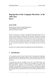 Reprojection of the Conjugate Directions in the ABS Class Part I J´ozsef Abaffy