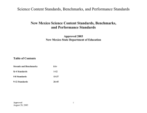 Science Content Standards, Benchmarks, and Performance Standards and Performance Standards Approved 2003