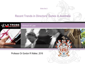 Recent Trends in Directors’ Duties in Australia School of Law