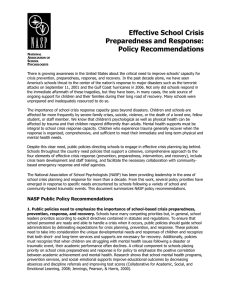 Effective School Crisis Preparedness and Response: Policy Recommendations