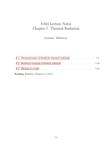 8.044 Lecture Notes Chapter 7: Thermal Radiation Lecturer: McGreevy