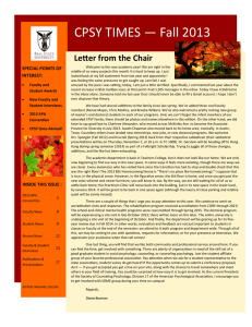 CPSY TIMES — Fall 2013 Letter from the Chair SPECIAL POINTS OF