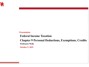 Federal Income Taxation Chapter 9 Personal Deductions, Exemptions, Credits Professors Wells Presentation: