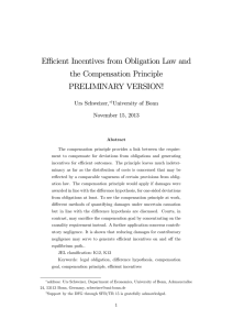 E¢ cient Incentives from Obligation Law and the Compensation Principle PRELIMINARY VERSION!