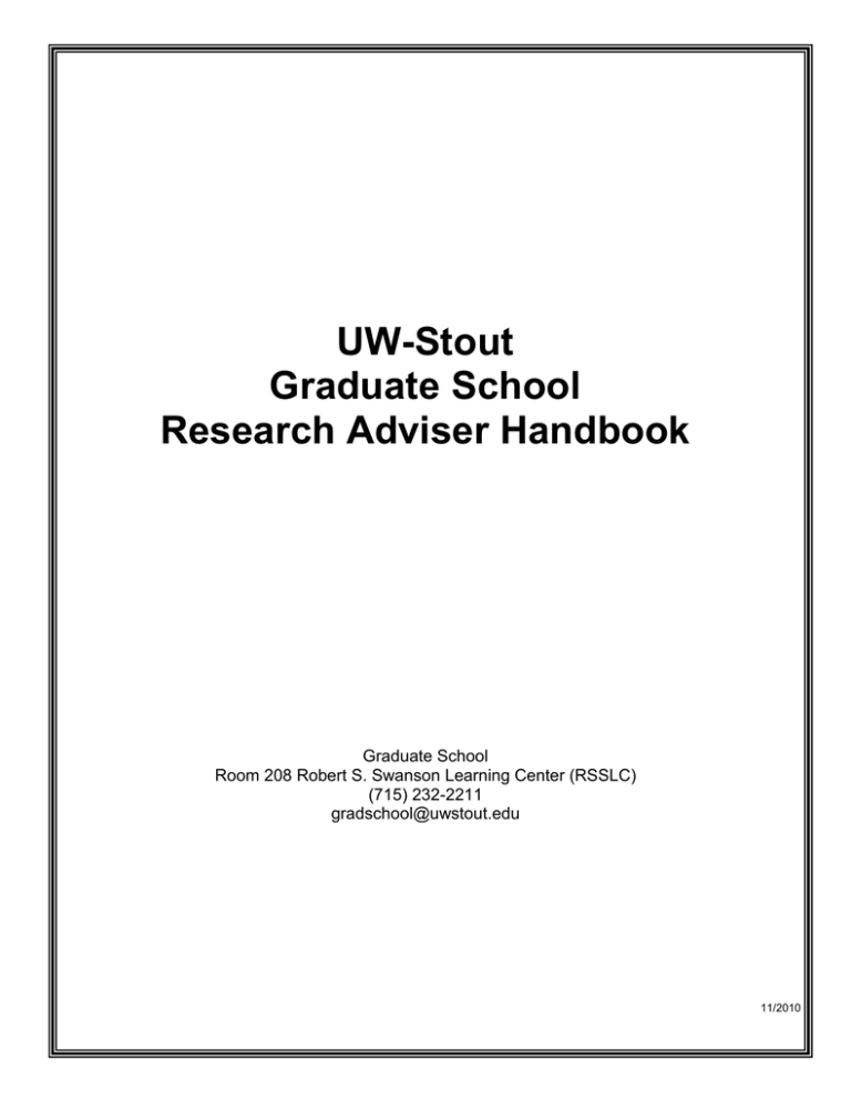 UWStout Graduate School Research Adviser Handbook