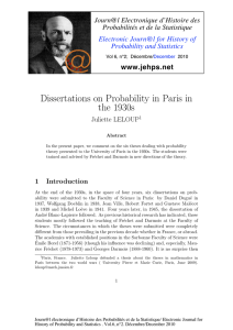 Dissertations on Probability in Paris in the 1930s Journ@l Electronique d’Histoire des