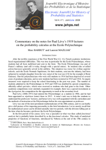Commentary on the notes for Paul L´evy’s 1919 lectures