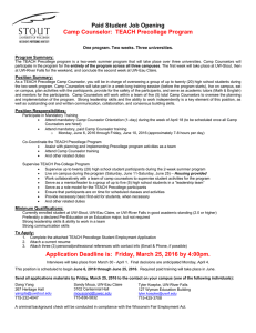 Paid Student Job Opening Camp Counselor:  TEACH Precollege Program