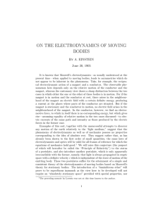 ON THE ELECTRODYNAMICS OF MOVING BODIES By A. EINSTEIN June 30, 1905