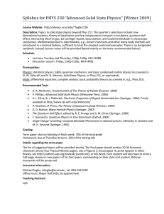 Syllabus for PHYS 230 “Advanced Solid State Physics” [Winter 2009]