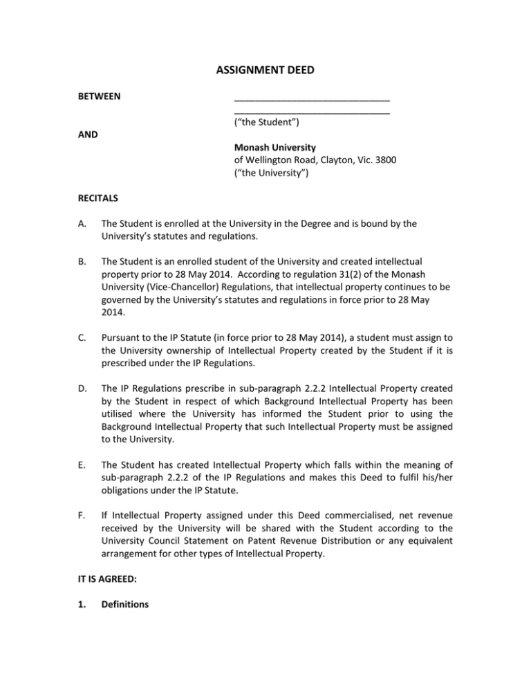 deed of assignment to bank