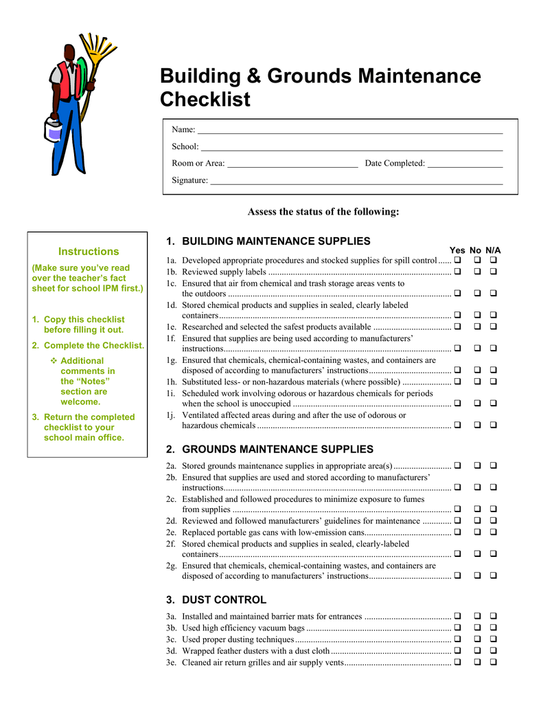 Daily Building Maintenance Checklist Template