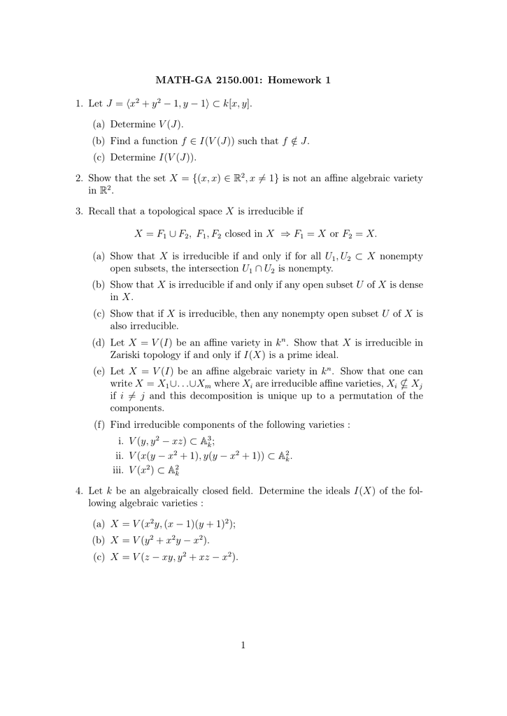 Math Ga 2150 001 Homework 1 1 Let J Hx Y