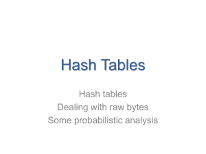 Hash Tables Hash tables Dealing with raw bytes Some probabilistic analysis