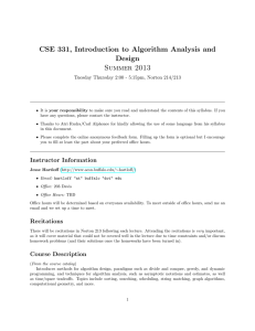 CSE 331, Introduction to Algorithm Analysis and Design Summer 2013