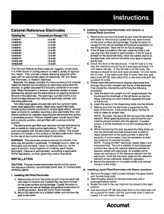 Instructions Calomel Reference Electrodes Catalog No. Temperature Range (°C)
