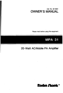 RaAe/haek OWNER'S MANUAL MPA 31 20-Watt AC/Mobile PA Amplifier