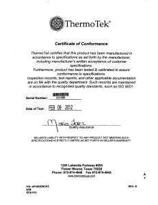 ThermoTek' Certificate of Conformance