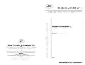 .wpiinc.com Pressure Monitor BP-1 Analog single-channel transducer signal conditioner World Precision Instruments, Inc.
