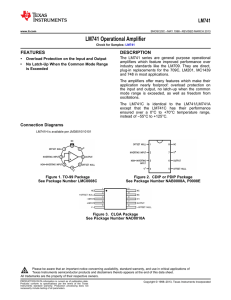 LM741 Operational Amplifier LM741 FEATURES DESCRIPTION