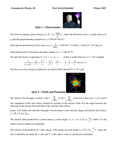 Quiz 1 – Electrostatics  q ˆr