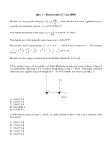 Quiz 1 – Electrostatics (17 Jan 2007)  q ˆr