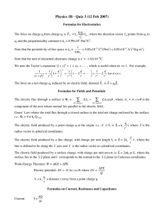 Physics 1B - Quiz 3 (12 Feb 2007)  q ˆr