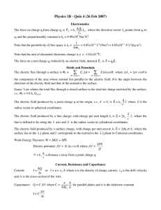 Physics 1B - Quiz 4 (26 Feb 2007)  q ˆr