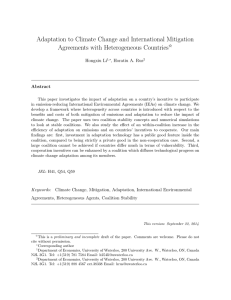 Adaptation to Climate Change and International Mitigation Agreements with Heterogeneous Countries I