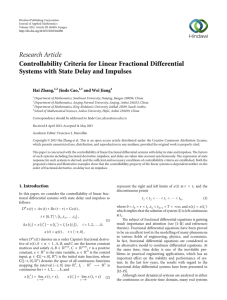 Research Article Controllability Criteria for Linear Fractional Differential Hai Zhang,