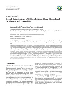 Research Article Second-Order Systems of ODEs Admitting Three-Dimensional Lie Algebras and Integrability