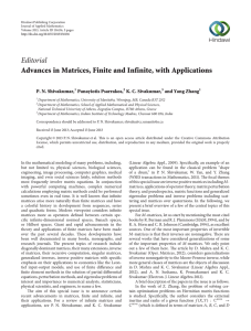 Editorial Advances in Matrices, Finite and Infinite, with Applications P. N. Shivakumar,