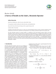 Review Article A Survey of Results on the Limit -Bernstein Operator Sofiya Ostrovska