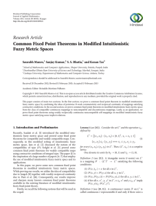 Research Article Common Fixed Point Theorems in Modified Intuitionistic Fuzzy Metric Spaces