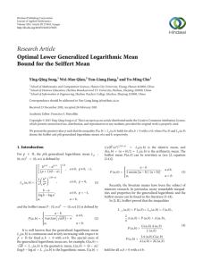 Research Article Optimal Lower Generalized Logarithmic Mean Bound for the Seiffert Mean