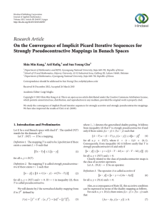 Research Article On the Convergence of Implicit Picard Iterative Sequences for