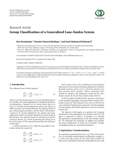 Research Article Group Classification of a Generalized Lane-Emden System Ben Muatjetjeja,