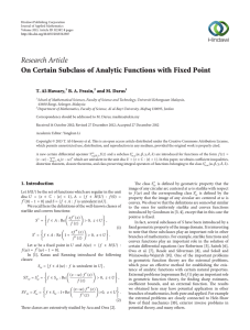 Research Article On Certain Subclass of Analytic Functions with Fixed Point
