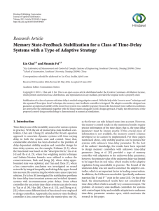 Research Article Memory State-Feedback Stabilization for a Class of Time-Delay