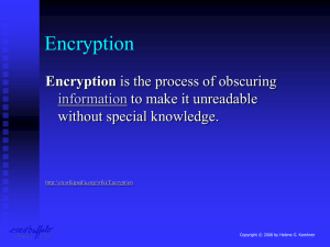 Encryption to make it unreadable without special knowledge. information