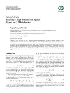 Research Article Recovery of High-Dimensional Sparse Signals via -Minimization