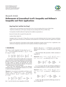 Research Article Refinements of Generalized Aczél’s Inequality and Bellman’s Jing-Feng Tian