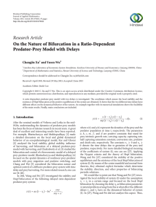 Research Article On the Nature of Bifurcation in a Ratio-Dependent Changjin Xu