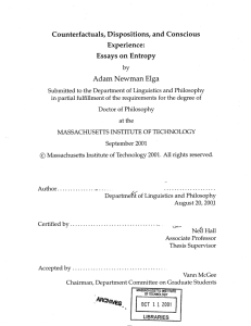 Counterfactuals, Dispositions,  and Conscious Experience: Essays  on  Entropy